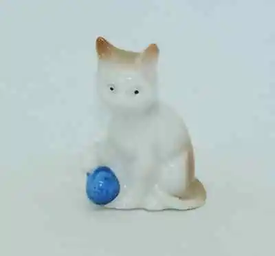Buy Vintage  - Miniature Bone China Kitten With Blue Ball -  1950's • 6£