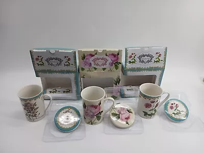 Buy (Lot Of 3)  Kent Pottery Floral Beautiful Mugs W/ Lid Covers Rosa (New)*** • 56.91£