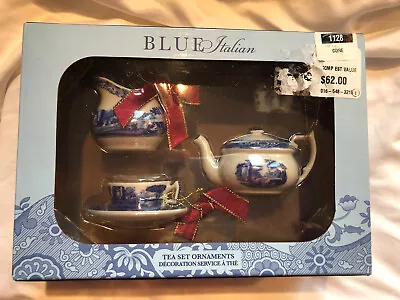 Buy Spode Blue Italian Tea Time Ornaments NIB Blue White Red Bows NIB Portmeirion UK • 28.81£