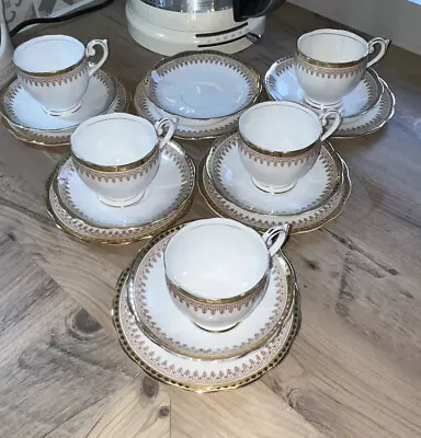 Buy Queen Anne Gold Design Bone China Tea Set Of 17 Pieces Vintage • 14.99£