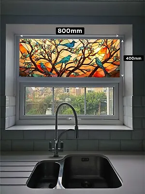 Buy Stained Glass Window Film - Abstract - Autumn Birds  - Easy Apply - No Glue • 17.99£