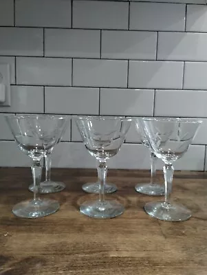 Buy Vintage 50s Set Of 6 Libbey Windswept Etched Champagne Cocktail Tall Sherbet 6” • 17.87£