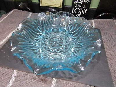 Buy A Vintage Pale Blue/Green Glass Art Deco Style Glass Fruit Bowl - Air Bubbles • 9£