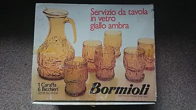 Buy Vintage Boxed Bormioli Carafe & 6 Glass Set 1970s Retro Amber Glass Unused • 69.99£