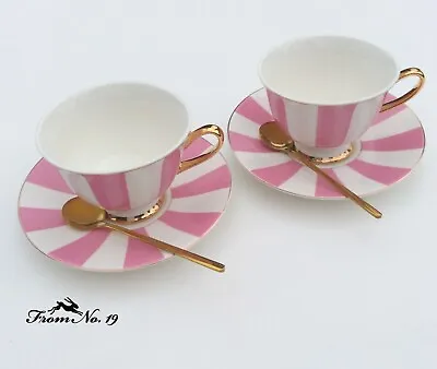 Buy Set Of Qty.4 Pink And White Stripy Cups And Saucers In Standard Packaging • 36£