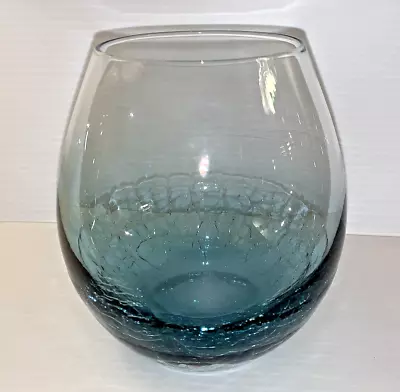 Buy Pier 1 Teal Blue Crackle Glass Stemless Wine Glass Hand Blown Discontinued • 21.23£