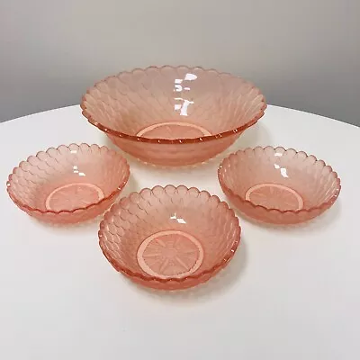 Buy Bagley 1930s Art Deco Desert Bowls Set X 4 Pink Fish Scale Depression Glass • 15£