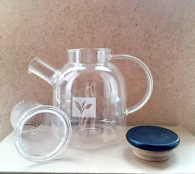 Buy 1 Glass Teapot With Deep Glass Infuser. 2 Cup Wooden Lid. Leaf Design New Boxed • 3.50£