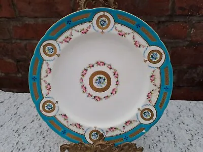 Buy Antique Minton Hand Painted Floral, Turquoise Enamel Plate 9.20 Inches • 45£