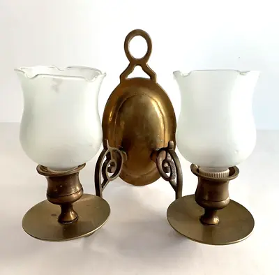 Buy Vtg Brass Two-Arm Candle Holder Wall Sconce Glass Votive Holders • 28.46£