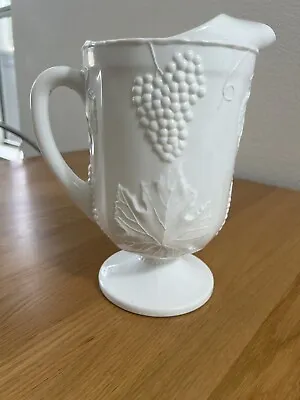 Buy Indiana Colony Milk Glass Opaque White Harvest Grape Footed Pitcher 64 Ounce M10 • 16.50£