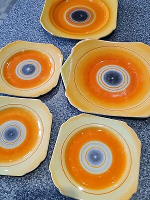 Buy Shelley Pottery Art Deco Plate Collection 5X Orange Yellow White Black Matching • 15.99£