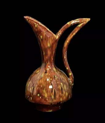 Buy VTG Art Pottery Brown Drip Glaze Pitcher Vase Handle 6” Decor Leah Of Paradise • 22.14£