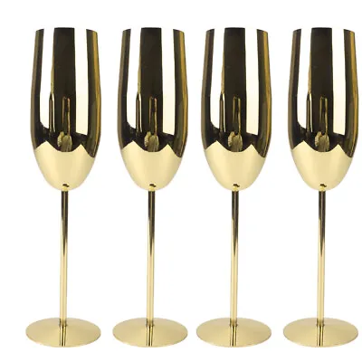 Buy 1-4x Champagne Flutes Stainless Steel Gold Prosecco Glasses Partyware 285ml Xmas • 8.92£