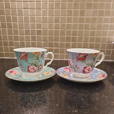 Buy Vintage Crown Trent Staffordshire Fine Bone China Tea Cup And Saucer  2 Sets • 12£