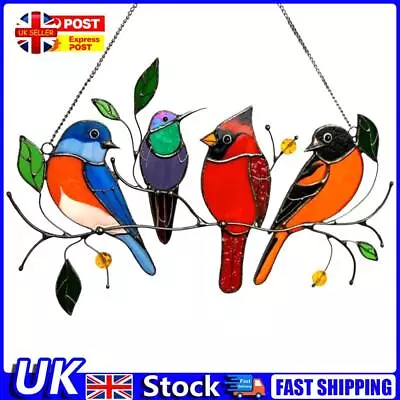 Buy Color Birds On A Wire Stained Glass Window Hanging Panel (2) UK • 6.09£