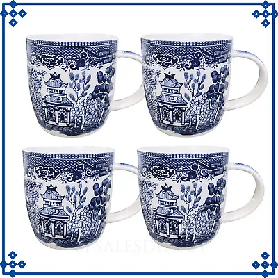 Buy 4-Set Blue Willow 340ml Oriental Barrel Coffee Mug Vintage Coffee Cup • 13.75£