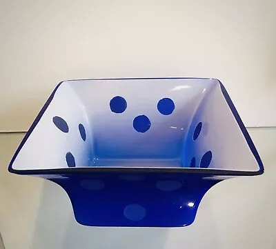 Buy Vintage Cobalt Blue And White Polka Dot Fused Glass Bowl • 10£