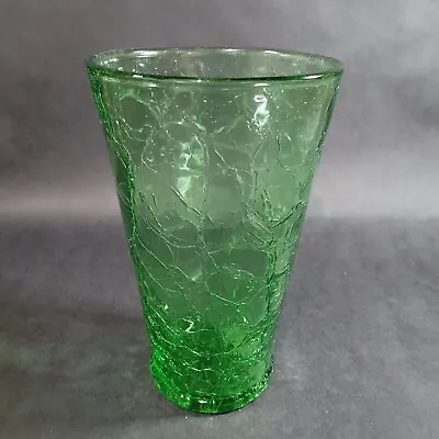Buy Vintage Blenko Art Glass Large Crackle Glass Vase Green 8.5  Tall • 56.68£