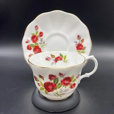 Buy Vintage Rosina Queens Fine Bone China Teacup And Saucer Cabbage Red Rose England • 9.46£