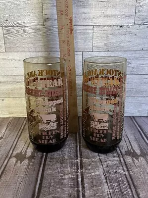 Buy Vintage Lot Of 2 Large 1970s Amber Steakhouse Sirloin Stockade Drinking Glasses • 7.69£