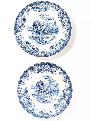 Buy 2 Blue & White Small Plate Johnson Bros Coaching Scenes Saucer & Dessert England • 10.50£