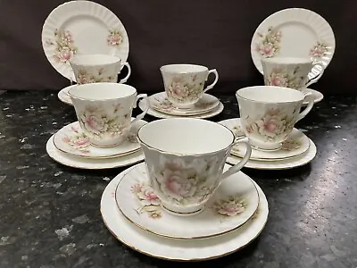 Buy Duchess Martine Vintage Tea Set  6 X Trios Cup Saucer Plate Pink Roses Ribbed • 4.99£