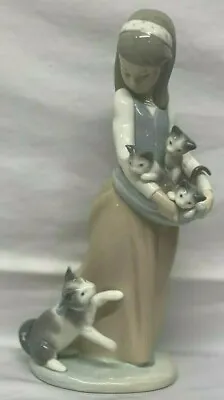 Buy  Lladro Porcelain  Following Her Cats  Figurine #1309 Girl With 4  Kittens 1977  • 94.31£
