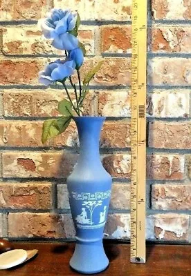 Buy Vintage Avon 12  Wedgewood Style Blue Glass Bottle Vase Jar With Plastic Lid • 11.38£