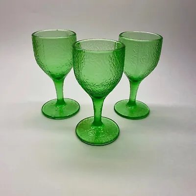 Buy Vintage Small Emerald Green Crackle Glass Pedestal Drinking Glasses • 14.13£