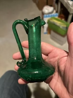 Buy Vintage Crackle Small Green Pitcher 4 1/2” Applied Handle, Rainbow Glass? • 5.74£