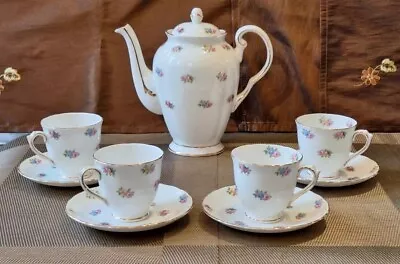 Buy Rare C.1947 Tuscan Pretty Roses Bone China Coffee Pot, Cups & Saucers Set For 4 • 40£