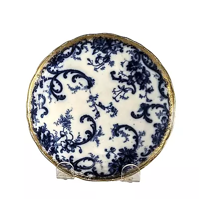 Buy Antique Flow Blue Cauldon York Pattern Shallow Berry Bowl Gold Rim 5 3/4  • 22.77£