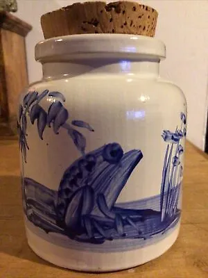Buy Vintage Blue White Stoneware Jar River Bank Design Frog Snail Fish Signed M.T • 13£