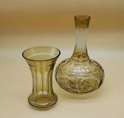 Buy Vintage Bohemian Amber Cut Glass Bedside Decanter And Glass • 40£