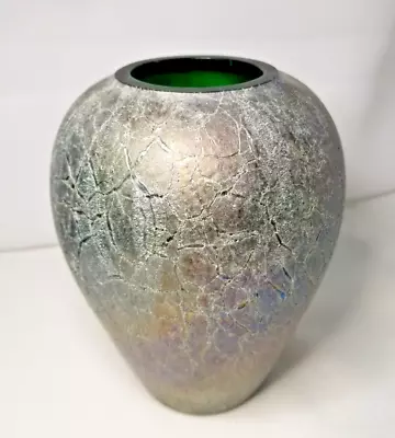 Buy Silvestri Iridescent Art Glass Vase, 6 , Grey, Crackle Glaze, Mouth Blown • 51.97£