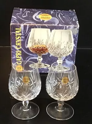 Buy Stunning Vintage Boxed Set Of 2 Capri Lead Crystal Brandy Or Wine Glasses 5.5” • 14.50£