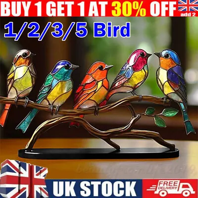 Buy 1/5Birds Stained Glass Birds On Branch Desktop Ornaments Double_Sided Multicolor • 10.99£