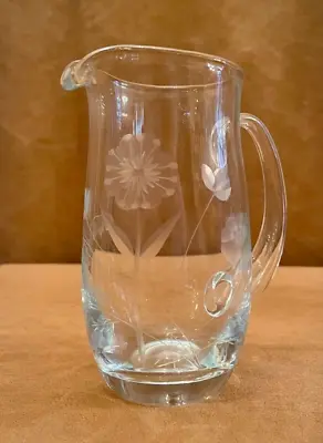 Buy 12 Oz Vintage Etched Floral Daisy Cut Glass Crystal Pitcher Carafe 5.5   Handle • 40.42£