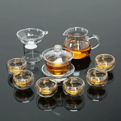 Buy 9Pcs Clear Glass Chinese Gongfu Teapot Tea Set Traditional Tea Things • 35.88£