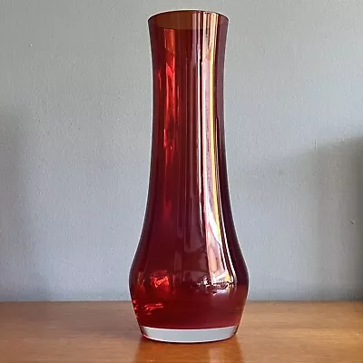 Buy Vintage Red Riihimaki Glass Vase Scandinavian Riihimaen • 18£