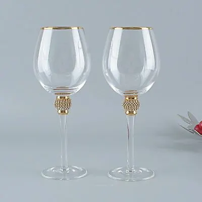 Buy Set Of Gold Rim Rhinestone And Diamond Ball Wine Glasses Hand Blown High Quality • 29.99£