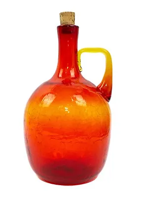 Buy Blenko Amberina Crackle Glass Handled Bottle Jug 15  Joel Philip Myers 6526 Rare • 1,238.67£