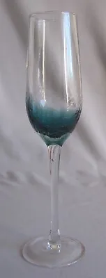 Buy Fluted Champagne Glass Goblet Pier 1 Teal Blue Crackle Pattern 9 7/8   • 26.37£