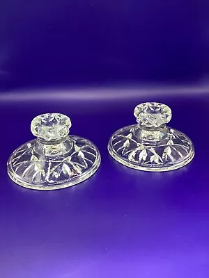 Buy Pair Vintage Pressed Glass Circular Short Candlesticks Candle Holders Deco • 7.50£