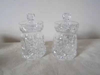 Buy Vintage Retro Pair Of Lead Crystal Cut Glass Jam Marmalade Storage Serving Pots • 14.99£