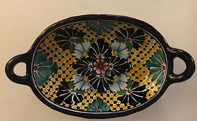 Buy Painted Mexican Pottery Two Handled Serving Dish Signed Colorful Hand Painted • 42.69£