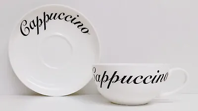 Buy Cappuccino Cup & Saucer White Fine Bone China Simply Wording 300ml 10.5 Fl Oz • 16£