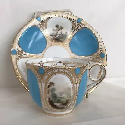 Buy Antique Coalport Cup & Saucer - Hand Painted Panelled Scenes C. 1850 #1 • 99£