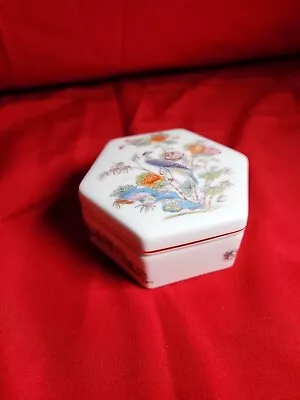 Buy Vintage Wedgwood Bone China Kutani Crane Hexagon Trinket Box Dish With Lid Mint • 8.99£